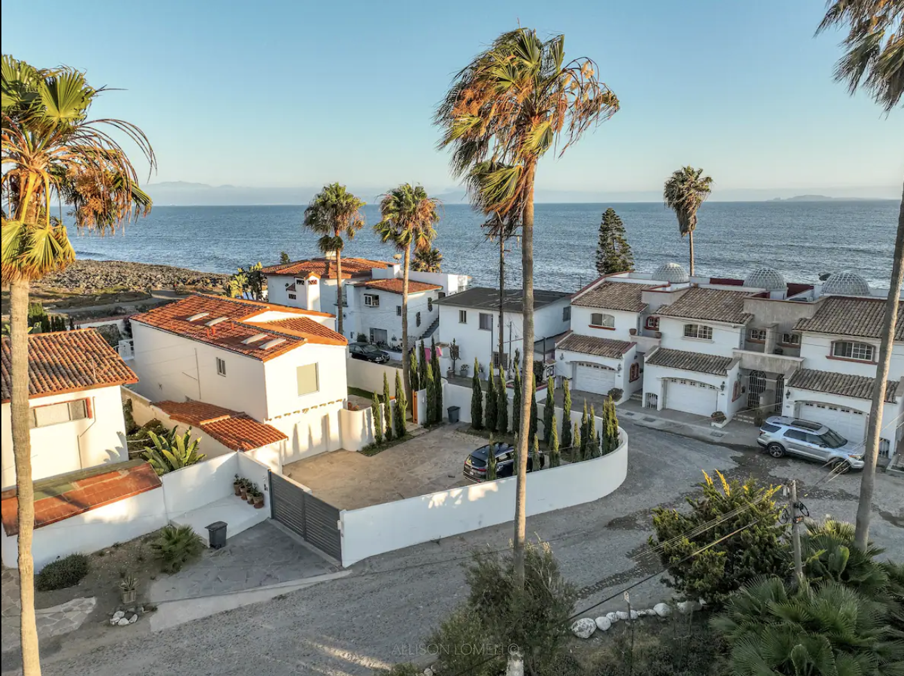 Aerial view of Casa Pulpo and the Pacific shoreline